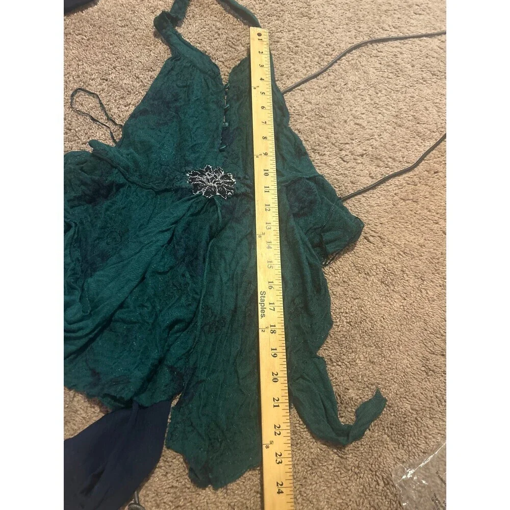 Free People top blouse tunic style halter tie back green flowy embroidered SZ S
